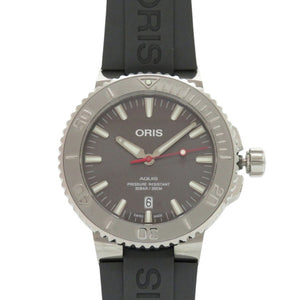 新品同様 オリス アクイス デイト 01 733 7730 4153 SS ラバー グレー 自動巻き 腕時計 1336【中古】ORIS