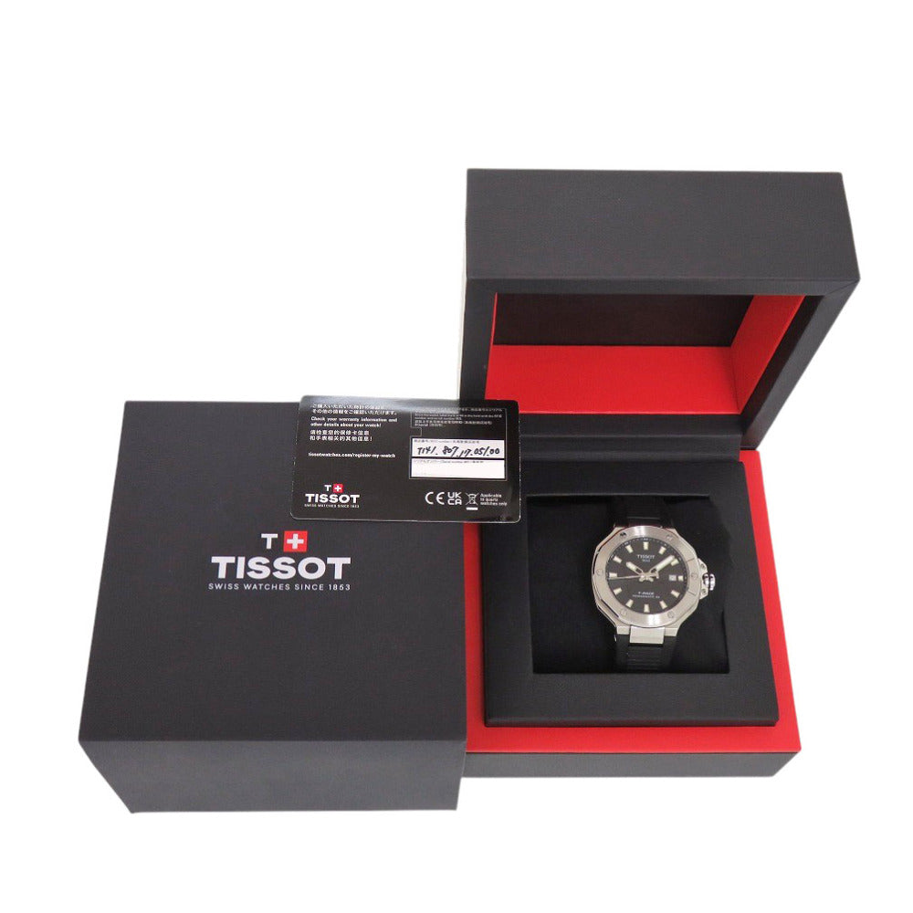 ティソ Tレース T141.807.17.051.00 SS ブラック 自動巻き 腕時計 黒文字盤 1345【中古】TISSOT