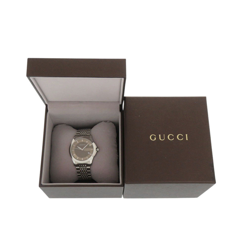 新品同様 グッチ Gタイムレス 126.4 YA126406 SS ブラウン クオーツ 腕時計 1409【中古】GUCCI