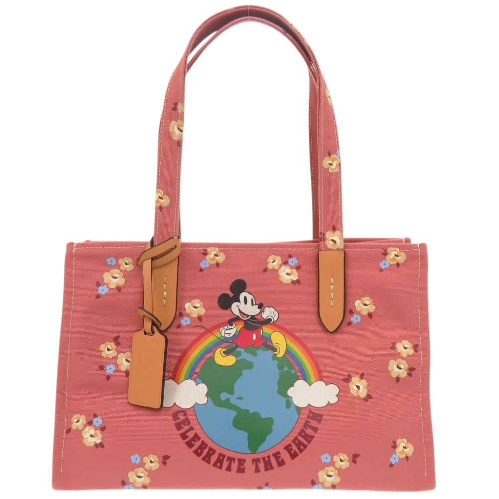 新品同様 コーチ ディズニー創立100周年限定 ミッキーマウス フローラル CH419 トートバッグ キャンバス ピンク 1418【中古】COACH