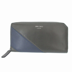 美品 ジミーチュウ レザー グリーン 緑 ブルー 青 ラウンドファスナー長財布 財布 1422【中古】JIMMY CHOO