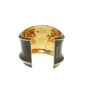 美品 グッチ ワイドバングル メタル カーキ グリーン ゴールド バングル 1425【中古】GUCCI