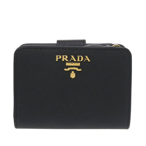 新品同様 プラダ 1ML018 サフィアーノレザー ブラック 二つ折り財布 黒 1437【中古】PRADA