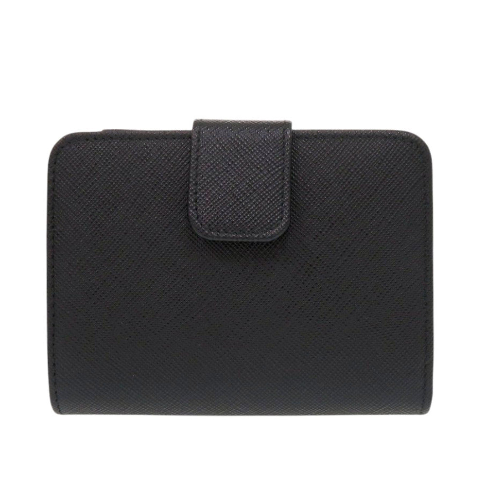 新品同様 プラダ 1ML018 サフィアーノレザー ブラック 二つ折り財布 黒 1437【中古】PRADA