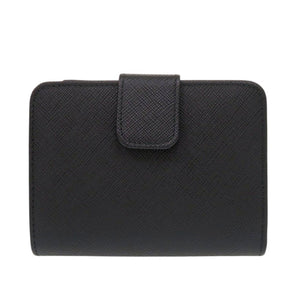 新品同様 プラダ 1ML018 サフィアーノレザー ブラック 二つ折り財布 黒 1437【中古】PRADA