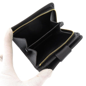 新品同様 プラダ 1ML018 サフィアーノレザー ブラック 二つ折り財布 黒 1437【中古】PRADA