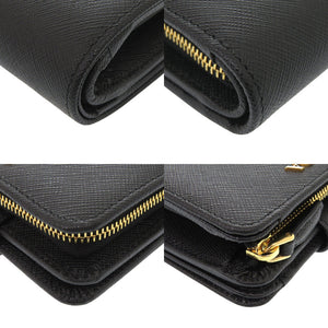 新品同様 プラダ 1ML018 サフィアーノレザー ブラック 二つ折り財布 黒 1437【中古】PRADA