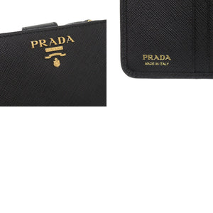 新品同様 プラダ 1ML018 サフィアーノレザー ブラック 二つ折り財布 黒 1437【中古】PRADA