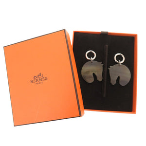 新品同様 エルメス シュバル ホース 馬 バッファローホーン ブラウン ピアス 1439【中古】HERMES