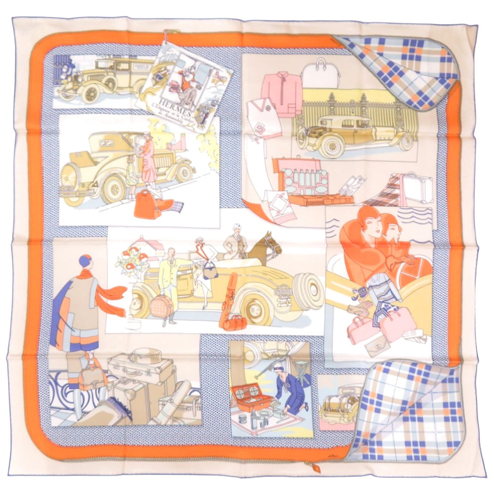 新品同様 エルメス カレ70 L Elegance et le Confort en Automobile 自動車の快適 スカーフ シルク ベージュ マルチカラー 1441【中古】HERMES