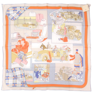 新品同様 エルメス カレ70 L Elegance et le Confort en Automobile 自動車の快適 スカーフ シルク ベージュ マルチカラー 1441【中古】HERMES