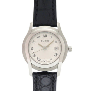 美品 グッチ 5500L SS 型押しレザー シルバー ブラック クオーツ 腕時計 1456【中古】GUCCI