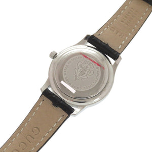 美品 グッチ 5500L SS 型押しレザー シルバー ブラック クオーツ 腕時計 1456【中古】GUCCI