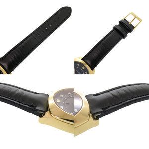 新品同様 グッチ 142.4 SS GP レザー ブラック ゴールド クオーツ 腕時計 黒 1457【中古】GUCCI