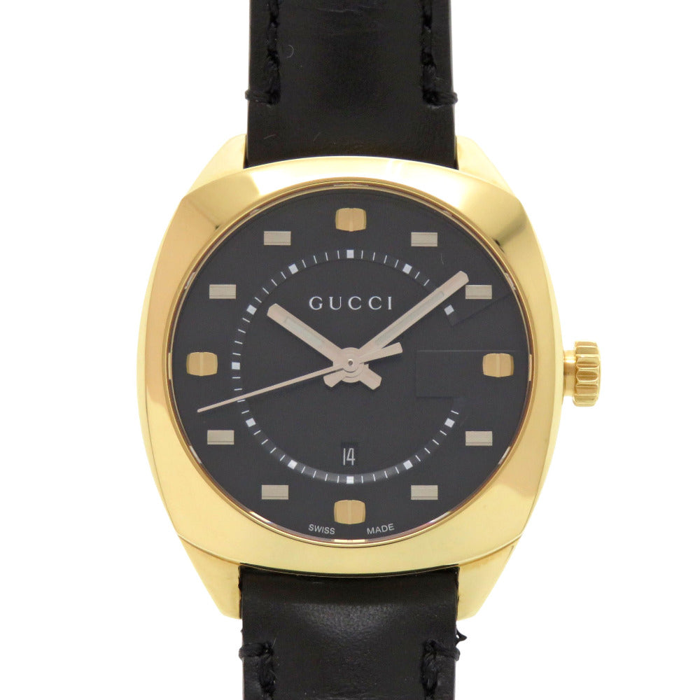 新品同様 グッチ 142.4 SS GP レザー ブラック ゴールド クオーツ 腕時計 黒 1457【中古】GUCCI