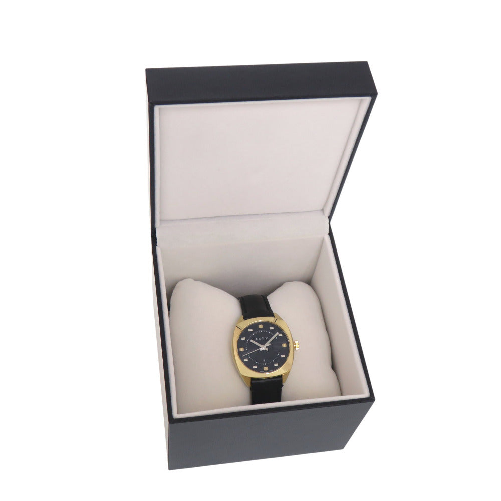 新品同様 グッチ 142.4 SS GP レザー ブラック ゴールド クオーツ 腕時計 黒 1457【中古】GUCCI