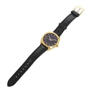 新品同様 グッチ 142.4 SS GP レザー ブラック ゴールド クオーツ 腕時計 黒 1457【中古】GUCCI