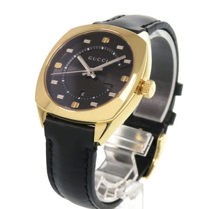 新品同様 グッチ 142.4 SS GP レザー ブラック ゴールド クオーツ 腕時計 黒 1457【中古】GUCCI