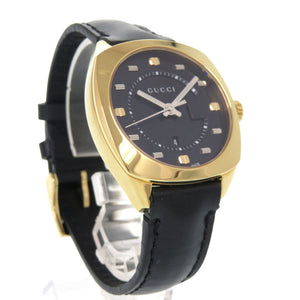 新品同様 グッチ 142.4 SS GP レザー ブラック ゴールド クオーツ 腕時計 黒 1457【中古】GUCCI
