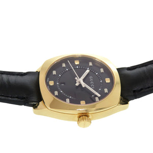 新品同様 グッチ 142.4 SS GP レザー ブラック ゴールド クオーツ 腕時計 黒 1457【中古】GUCCI