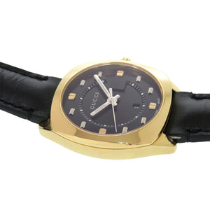 新品同様 グッチ 142.4 SS GP レザー ブラック ゴールド クオーツ 腕時計 黒 1457【中古】GUCCI
