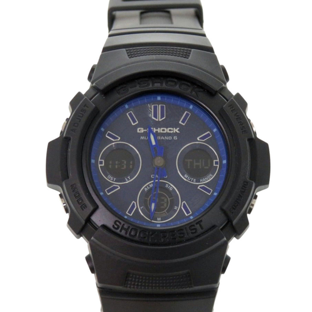 美品 カシオ G-SHOCK ペイズリー柄 AWG-M100SBP-1AJF 樹脂 アルミ ブルー ブラック タフソーラー 腕時計 青 Gショック 1460【中古】CASIO