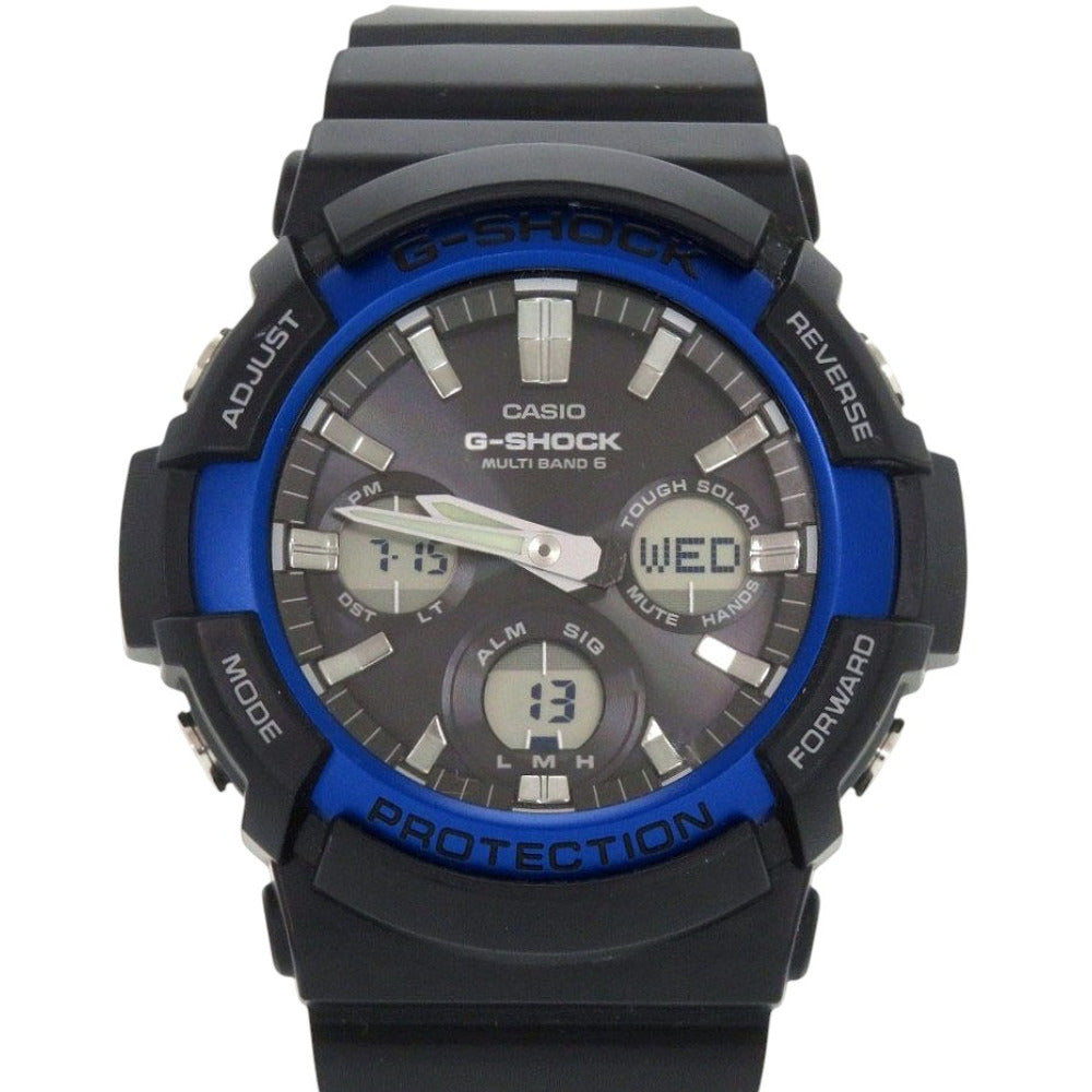 新品同様 カシオ G-SHOCK GAW-100B-1A2JF ブラック ブルー 樹脂 アルミ タフソーラー 腕時計 黒 Gショック 1461【中古】CASIO