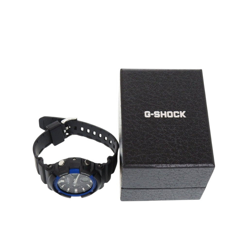 新品同様 カシオ G-SHOCK GAW-100B-1A2JF ブラック ブルー 樹脂 アルミ タフソーラー 腕時計 黒 Gショック 1461【中古】CASIO