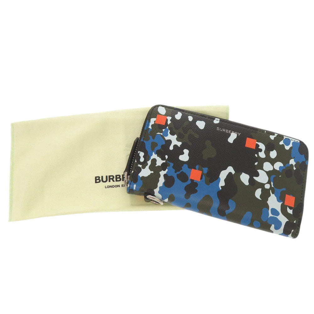 新品同様 バーバリー カモフラージュ柄 レザー マルチカラー ラウンドファスナー 長財布 1482【中古】BURBERRY