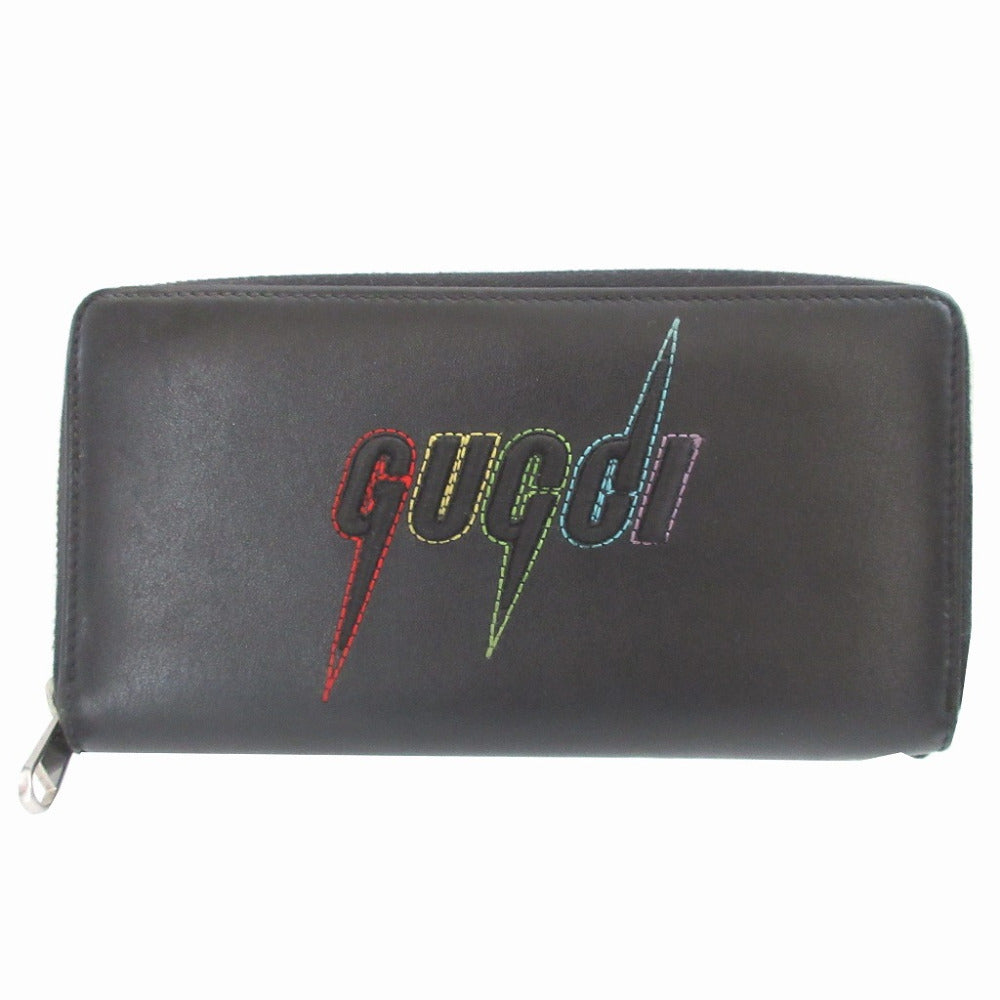 グッチ 597677 ブレード エンブロイダリー レザー ブラック 黒 ラウンドファスナー長財布 財布 1483【中古】GUCCI