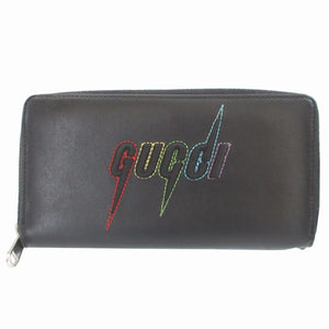 グッチ 597677 ブレード エンブロイダリー レザー ブラック 黒 ラウンドファスナー長財布 財布 1483【中古】GUCCI