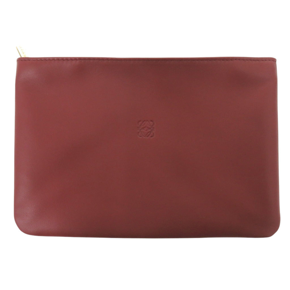 新品同様 ロエベ コスメポーチ ポーチ シープスキン ワインレッド 0025【中古】LOEWE