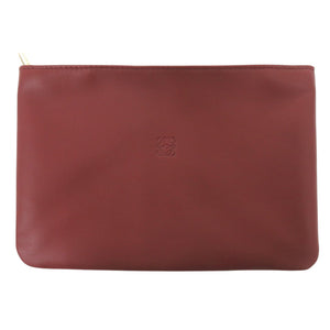 新品同様 ロエベ コスメポーチ ポーチ シープスキン ワインレッド 0025【中古】LOEWE