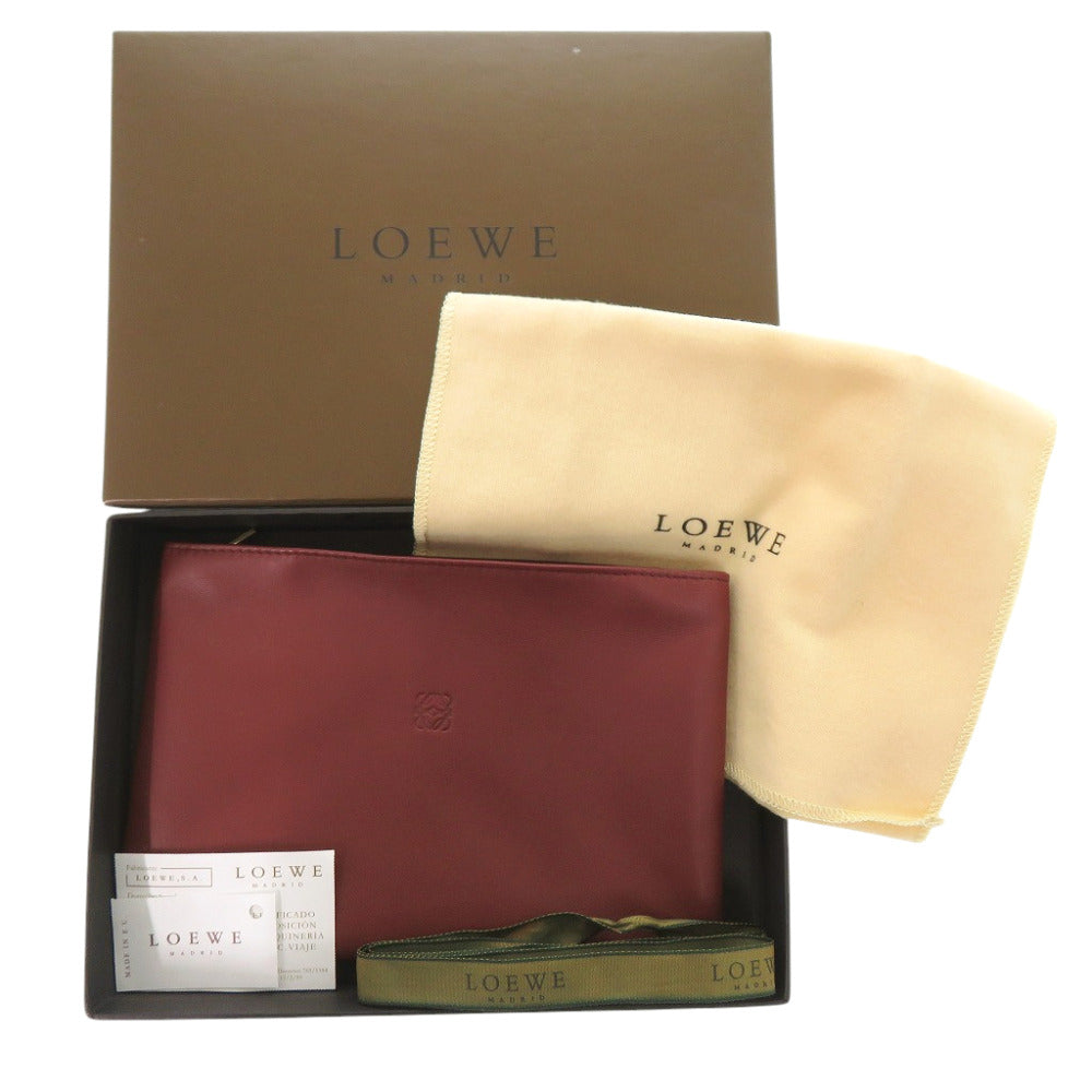新品同様 ロエベ コスメポーチ ポーチ シープスキン ワインレッド 0025【中古】LOEWE