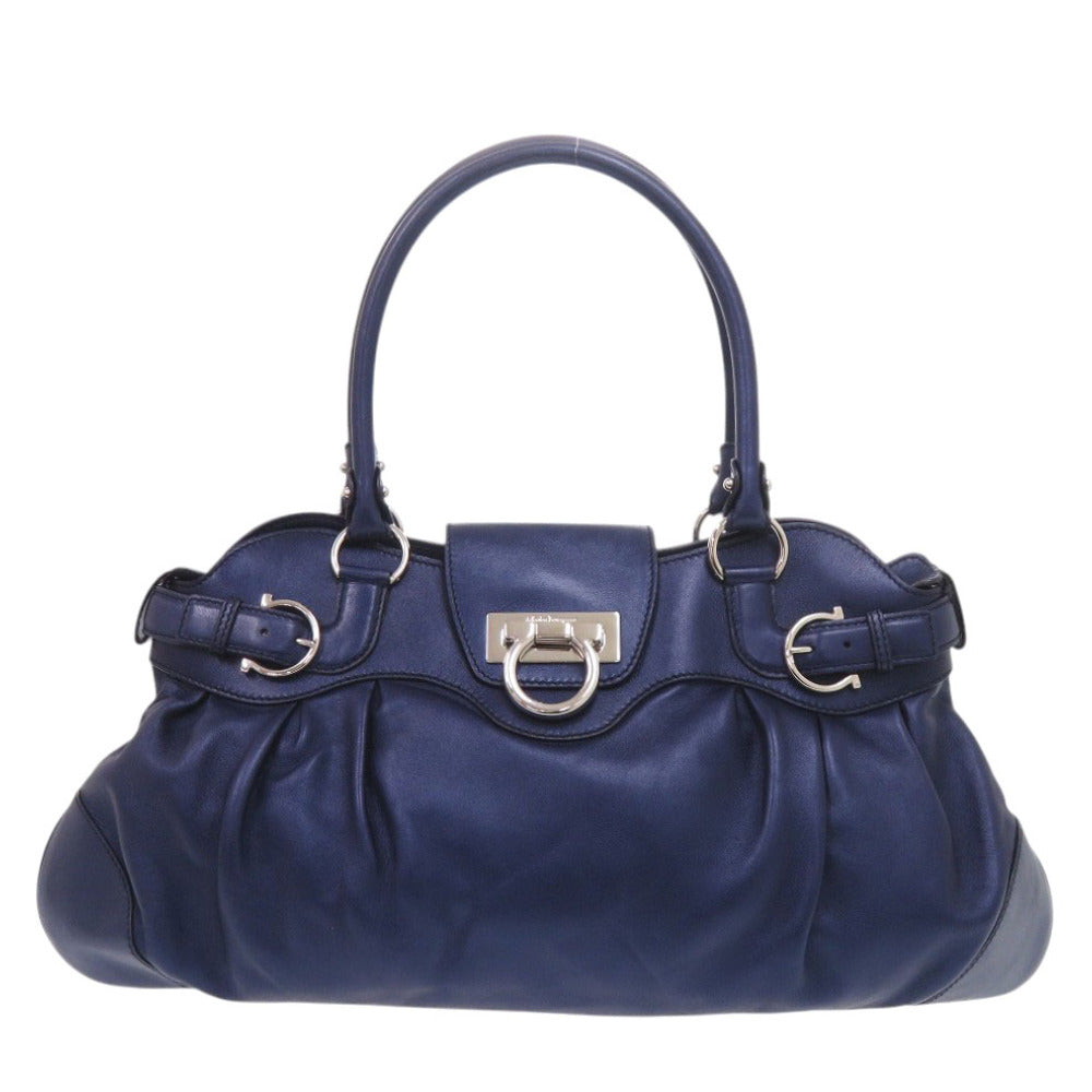 美品 サルヴァトーレフェラガモ ガンチーニ マリッサ AB-21 5370 レザー ブルー ハンドバッグ 青 0075【中古】Salvatore Ferragamo