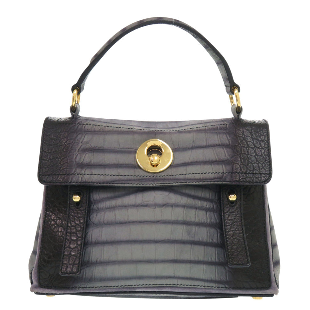 美品 イヴ サンローラン ミューズトゥ 348948 型押しレザー グレー ハンドバッグ 0099【中古】YVES SAINT LAURENT
