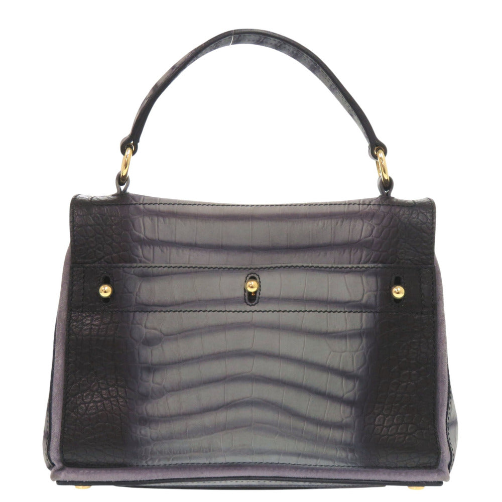 美品 イヴ サンローラン ミューズトゥ 348948 型押しレザー グレー ハンドバッグ 0099【中古】YVES SAINT LAURENT
