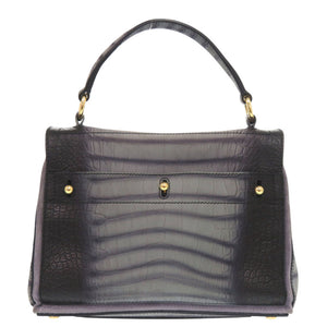 美品 イヴ サンローラン ミューズトゥ 348948 型押しレザー グレー ハンドバッグ 0099【中古】YVES SAINT LAURENT
