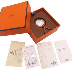 美品 エルメス クオーツ アーネ ポケットウォッチ HP1.710 時計 レザー/SS ホワイト 0120【中古】HERMES レディース