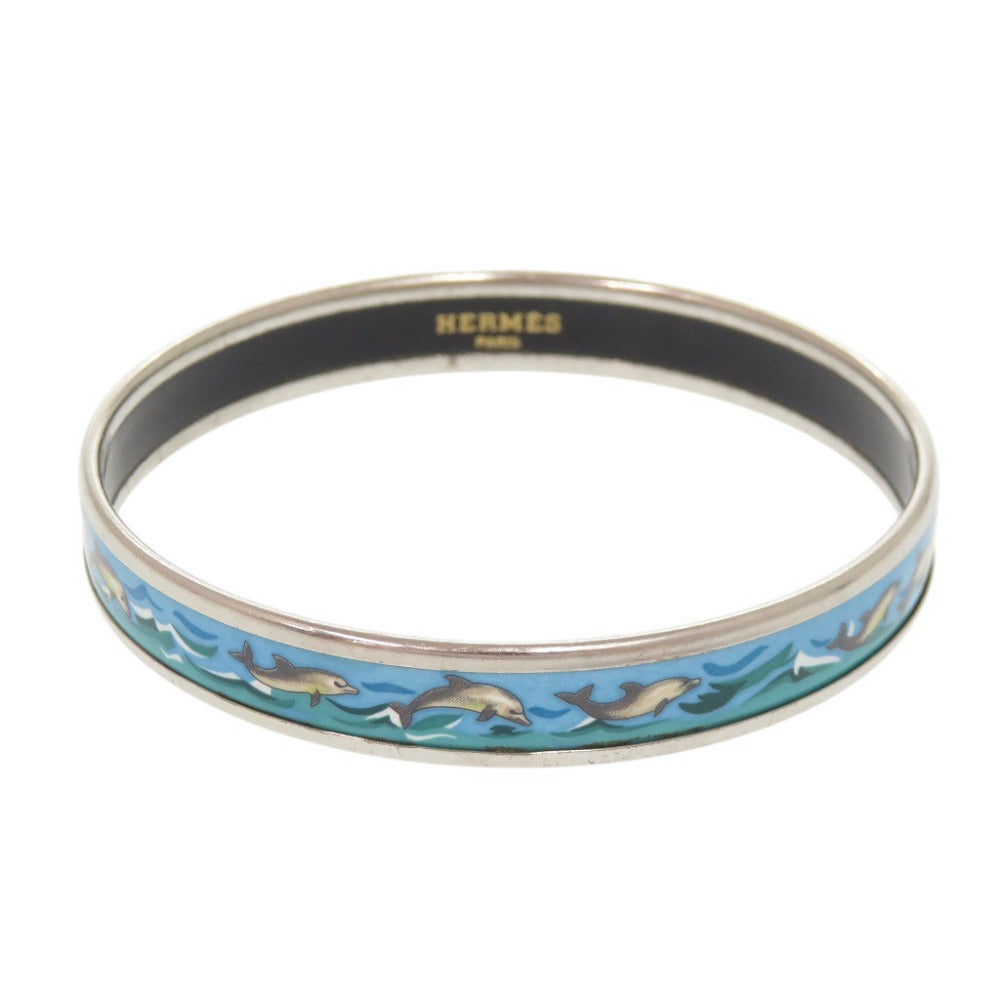エルメス エマイユPM イルカ メタル シルバー ブルー バングル ブレスレット 0165【中古】HERMES