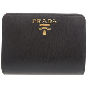 美品 プラダ ロゴ ヴィッテロムーブ レザー ブラック 二つ折り財布 黒 0198【中古】PRADA