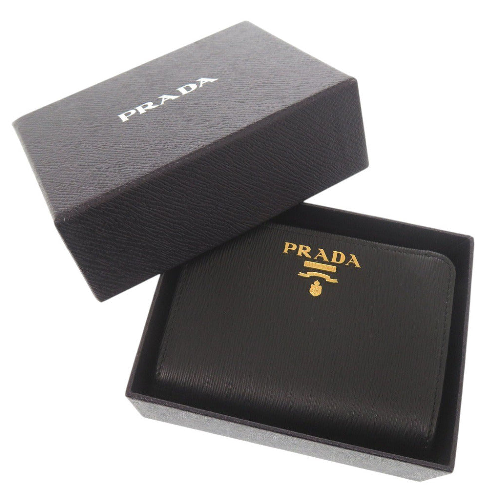 美品 プラダ ロゴ ヴィッテロムーブ レザー ブラック 二つ折り財布 黒 0198【中古】PRADA