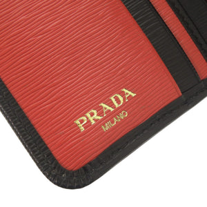 美品 プラダ ロゴ ヴィッテロムーブ レザー ブラック 二つ折り財布 黒 0198【中古】PRADA