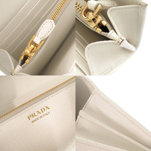 新品同様 プラダ サフィアーノレザー 1MH311 ホワイト 長財布 コンパクトクラッチバッグ 白 0199【中古】PRADA