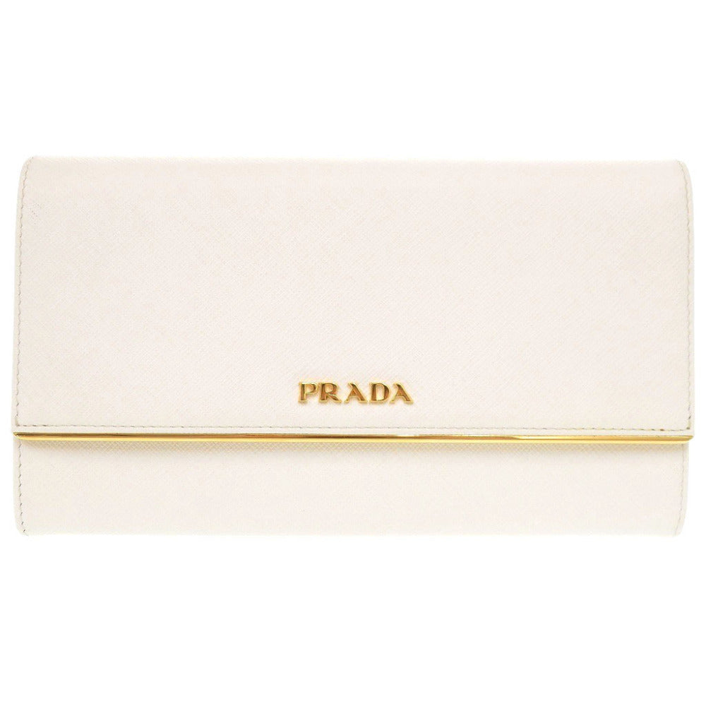 新品同様 プラダ サフィアーノレザー 1MH311 ホワイト 長財布 コンパクトクラッチバッグ 白 0199【中古】PRADA