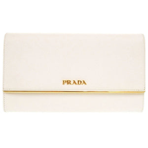 新品同様 プラダ サフィアーノレザー 1MH311 ホワイト 長財布 コンパクトクラッチバッグ 白 0199【中古】PRADA