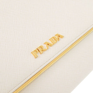 新品同様 プラダ サフィアーノレザー 1MH311 ホワイト 長財布 コンパクトクラッチバッグ 白 0199【中古】PRADA