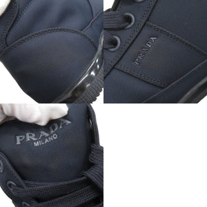 美品 プラダ ロゴ ナイロン ラバー サイズ6 1/2 ネイビー ハイカット スニーカー 0231【中古】PRADA メンズ