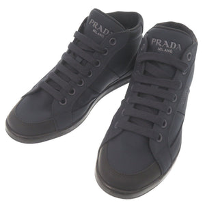 美品 プラダ ロゴ ナイロン ラバー サイズ6 1/2 ネイビー ハイカット スニーカー 0231【中古】PRADA メンズ