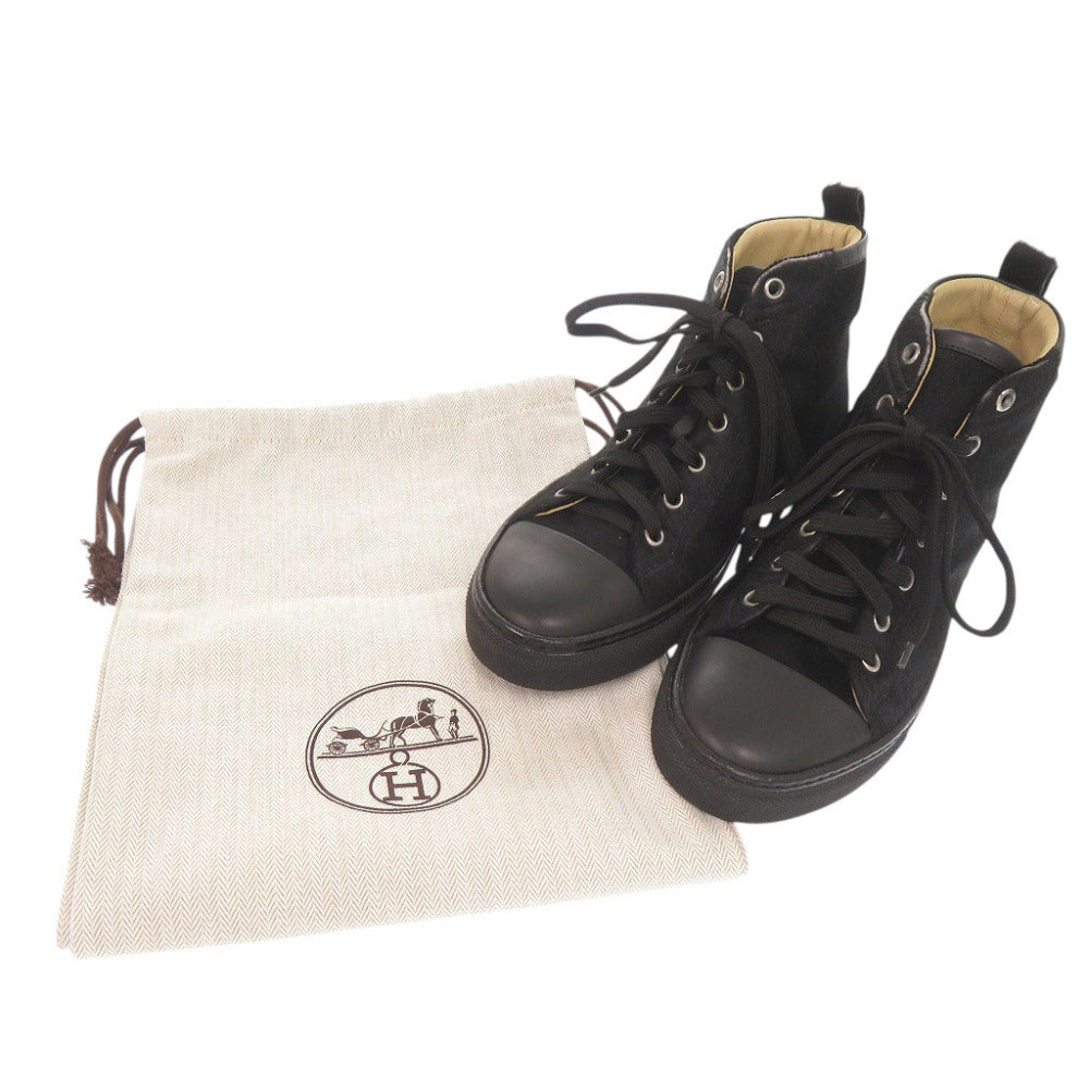 エルメス ジミー ハラコ サイズ35 1/2 ブラック ハイカット スニーカー 黒 0233【中古】HERMES